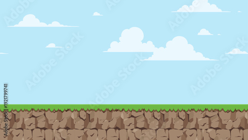 横スクロールゲームの地面と空の背景イラスト_シームレス_16:9