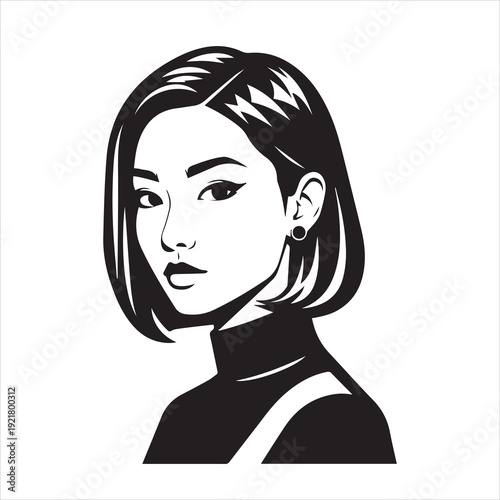 Contemporary Female Portrait – Monochrome Vector Illustration
