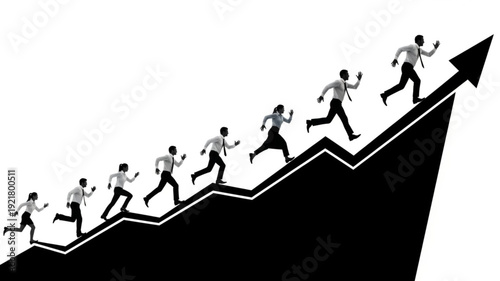 Business people running up a graph representing growth and success.