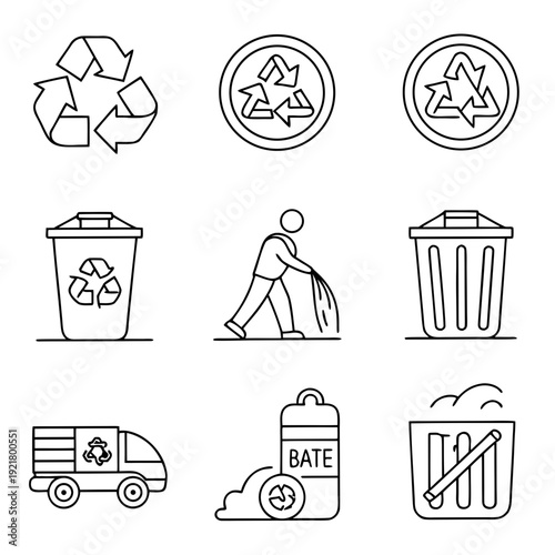 Zero Waste set of web icons in line style. A collection of eco linear icons, including recycling, waste management, composting, trash, pollution, landfill, composting, waste sorting. Editable stroke