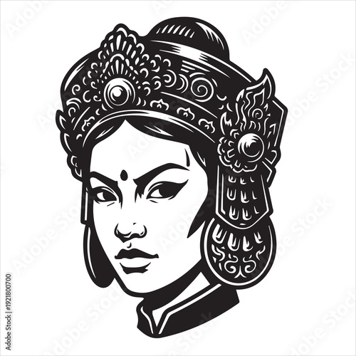 Ancient Warrior Portraits – A Collection of Black and White Vector Art Icons. Ancient warriors and historical heroines from various civilizations are illustrated in a black and white vector line art