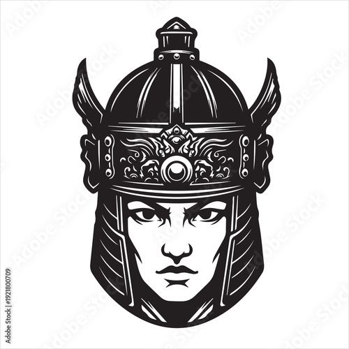 Ancient Warrior Portraits – A Collection of Black and White Vector Art Icons. Ancient warriors and historical heroines from various civilizations are illustrated in a black and white vector line art