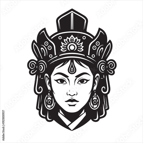 Ancient Warrior Portraits – A Collection of Black and White Vector Art Icons. Ancient warriors and historical heroines from various civilizations are illustrated in a black and white vector line art