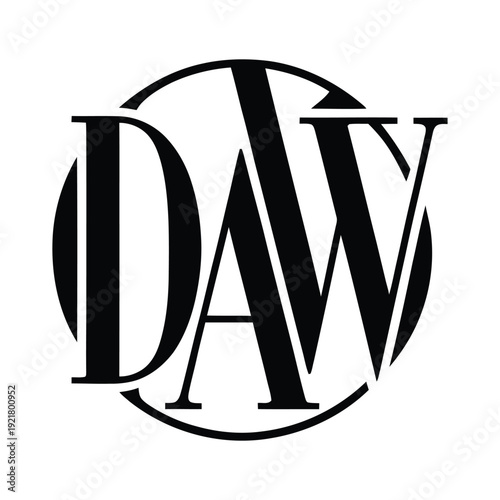 Monogram logo design with DAW letters in circle  simple elegant typography