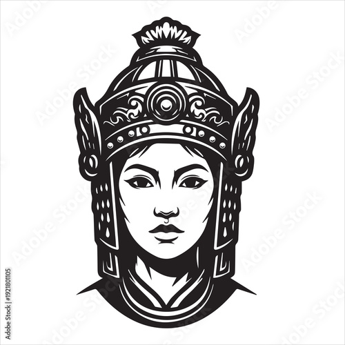 Ancient Warrior Portraits – A Collection of Black and White Vector Art Icons. Ancient warriors and historical heroines from various civilizations are illustrated in a black and white vector line art