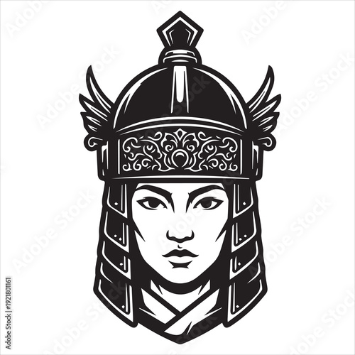 Ancient Warrior Portraits – A Collection of Black and White Vector Art Icons. Ancient warriors and historical heroines from various civilizations are illustrated in a black and white vector line art