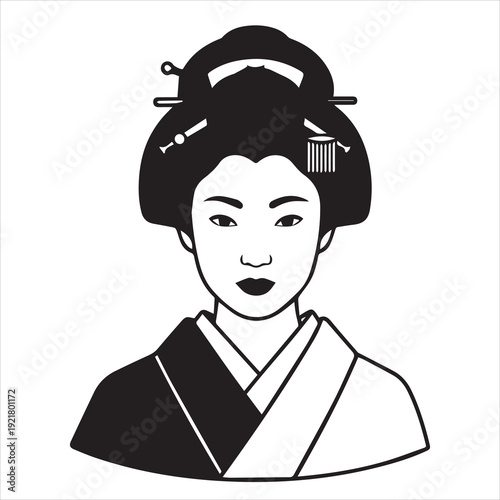Japanese Geisha Portrait – Minimal Black and White Vector