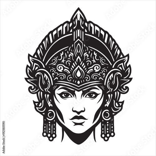 Ancient Warrior Portraits – A Collection of Black and White Vector Art Icons. Ancient warriors and historical heroines from various civilizations are illustrated in a black and white vector line art