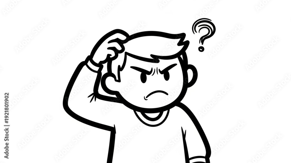 Φωτογραφία Confused cartoon man scratching head with question mark above.