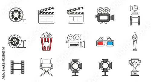 Collection of cinema and movie icons and symbols.