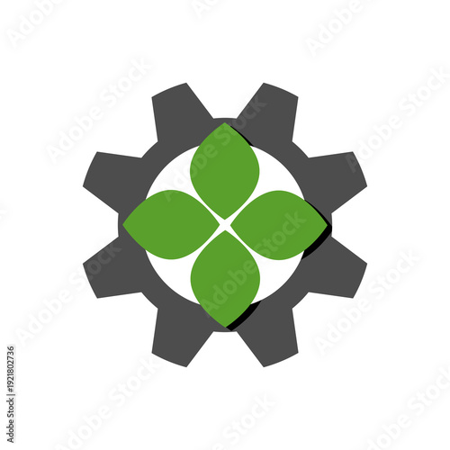 Leaf and gear icon isolated on white background