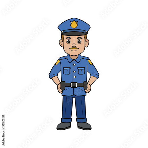 A male police officer standing in uniform ready to serve and protect on labor day