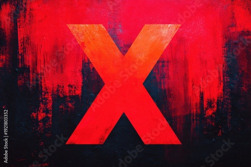 Bold Red Letter X on Abstract Red and Black Background in Artistic Style