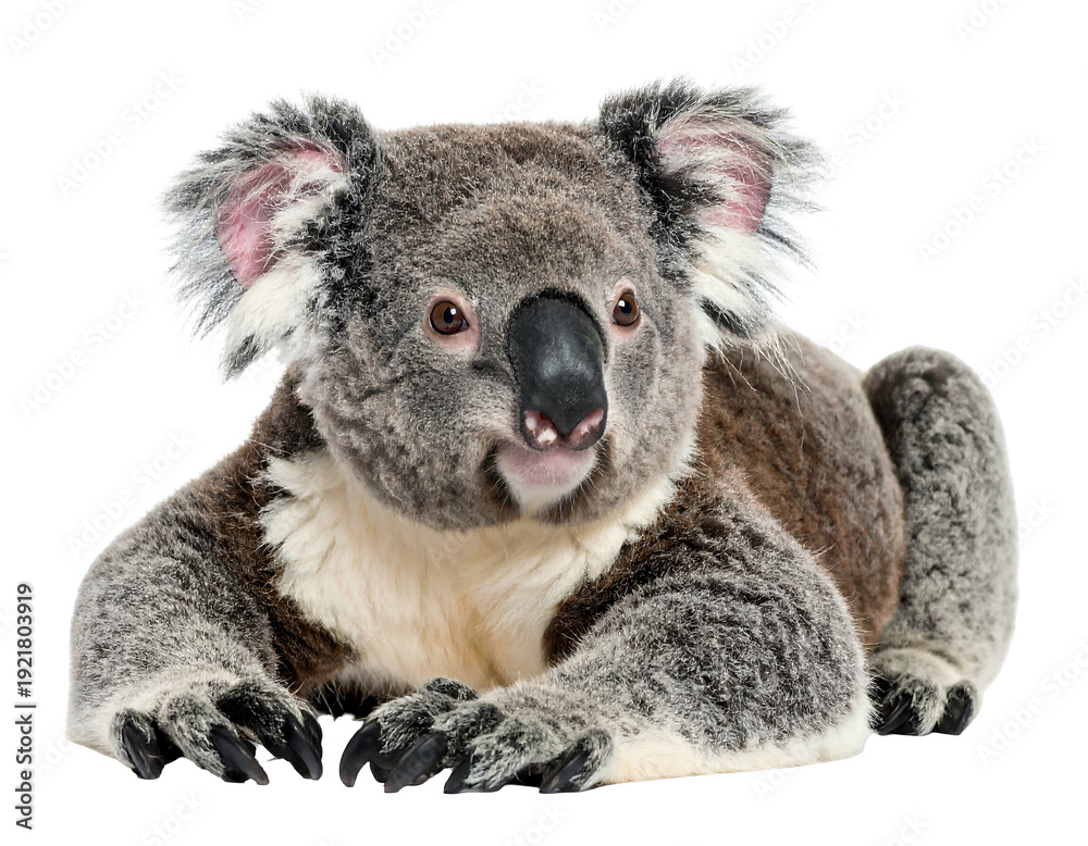 Obraz premium Koala Bear Resting on Ground with Focused Expression.