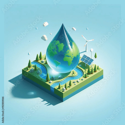 world water day march 22 isometric globe droplet icon