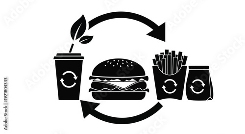 Recycling fast food a circular economy concept with burger fries and drink