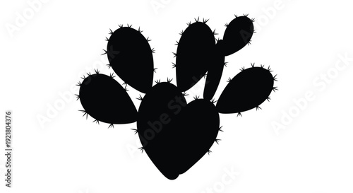 Black silhouette of a prickly pear cactus with multiple pads and spines
