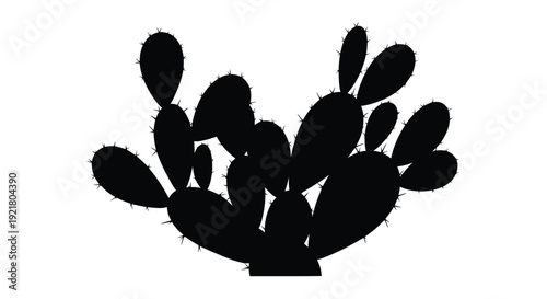 Silhouette of a prickly pear cactus with multiple pads and spines