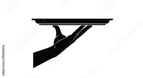 A silhouetted hand elegantly holding an empty serving tray