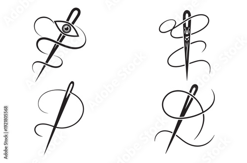 Repair Needle Vector Icons, Sewing, Tailoring & Stitching Silhouette Illustration