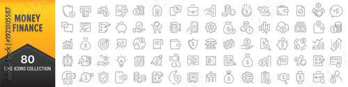 Money and finance line icons collection. Big UI icon set in a flat design. Thin outline icons pack. Vector illustration 