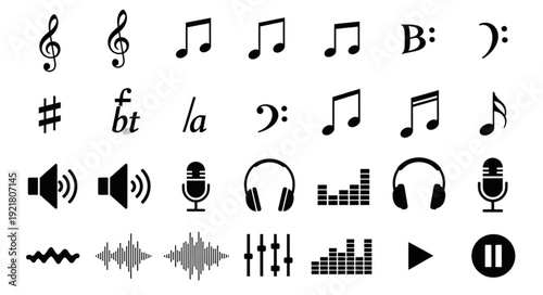 Collection of Music and Sound Symbols and Icons.