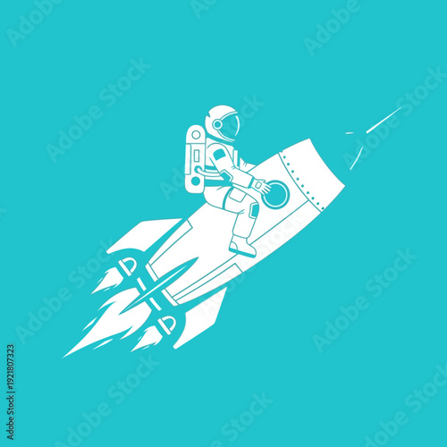 Astronaut Riding Rocket Ship into Space.