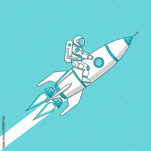 Astronaut Riding Rocket into Space Exploration.