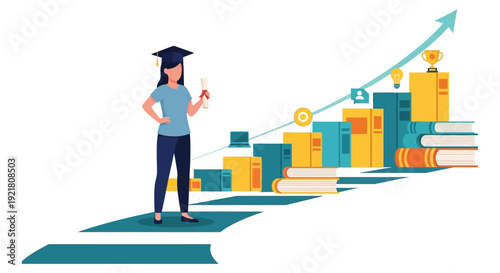 Female Graduate on Path to Success: Education Growth, Diploma Achievement, and Career Advancement via Books and Knowledge Ladder