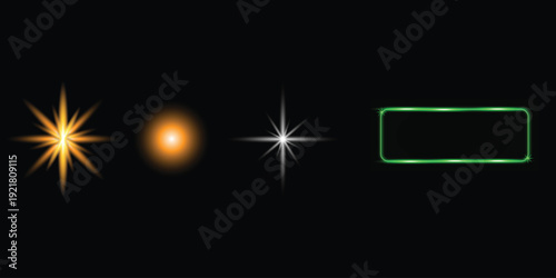 Glowing starburst and neon shapes on a black background