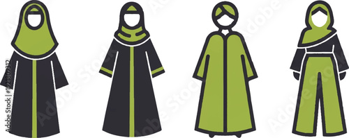 Diverse illustrated figures in traditional attire graphic vector set
