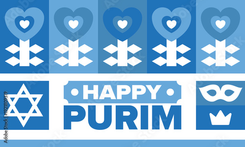 Purim. Happy Purim. Traditional Jewish religious holiday. Star of David, Carnival mask. Israel history. Сelebrated by a masquerade and festival. Poster art. Vector illustration
