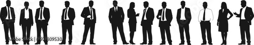 Business people silhouettes in formal suits, professional team standing, corporate office staff, vector illustration for design