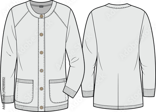 Light Gray Cardigan with Button Closure and Ribbed Cuffs and Hem ribbed hem