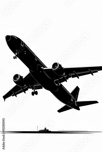 Passenger jetliner taking off silhouette illustration
