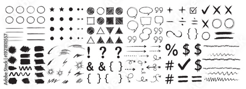 Pencil Stroke Brushes, Speech Bubbles, and Punctuation Marks Collection