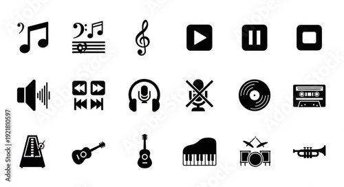 Collection of Music Icons and Symbols.