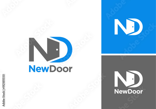 simple icon logo design vector of initials ND with door in negative space