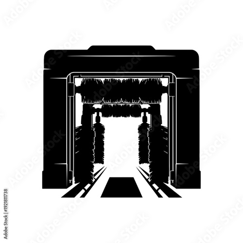 Car Wash Tunnel Brushes Silhouette for Automatic Vehicle Cleaning