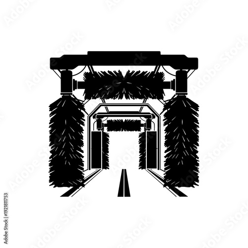 Car Wash Tunnel Brushes Silhouette for Automatic Vehicle Cleaning