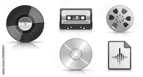 Collection of vintage and modern audio storage media formats.
