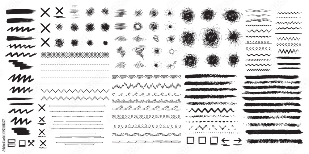 Fototapeta premium Hand Drawn Style Vector Brush Strokes, Scribbles, and Decorative Dividers