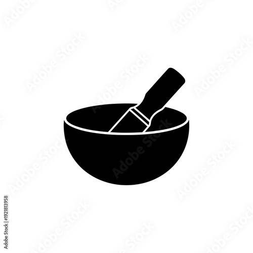 Tibetan Singing Bowl with Mallet Silhouette for Sound Healing and Meditation Themes