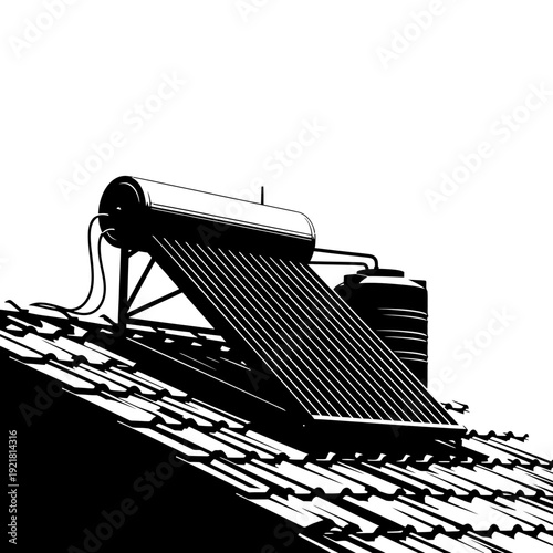 Solar Water Heater Roof Tubes Silhouette for Eco-Friendly Home Heating and Green Tech