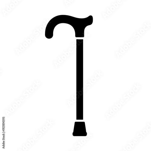 Standard Walking Cane Curved Handle Silhouette for Mobility Support and Medical Aid