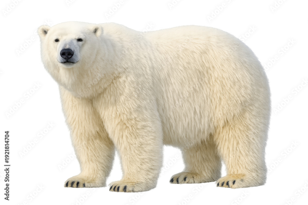 Fototapeta premium Polar bear standing on transparent background looking at camera