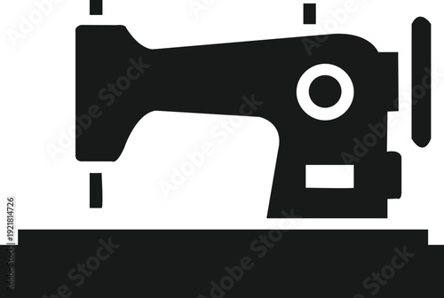 Bold modern silhouette of an industrial sewing machine with sharp edges and strong base platform