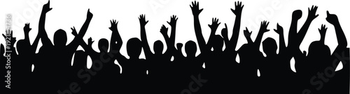 Close Up Silhouette of Cheering Crowd with Raised Hands Silhouettes for Concert and Event Backgrounds