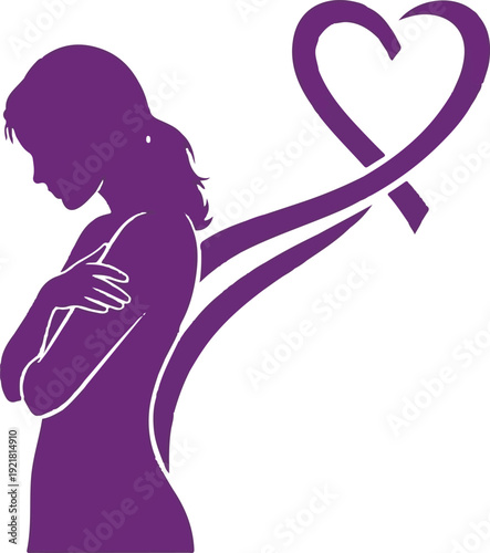 Pregnant woman silhouette with a stethoscope and heart