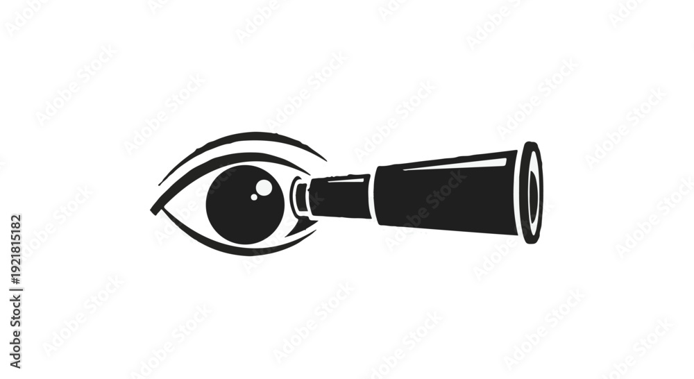 Fototapeta premium eye looking through a telescope black and white illustration